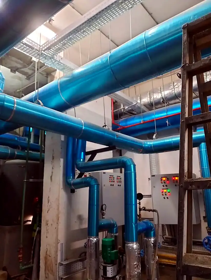 Plant room pipework and pump controls